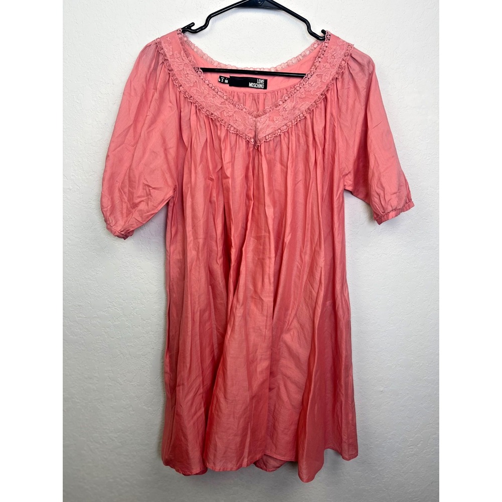 Moschino Jeans Coral V NeckSleeveless Summer Dress With Lace Women's 2 Oversized